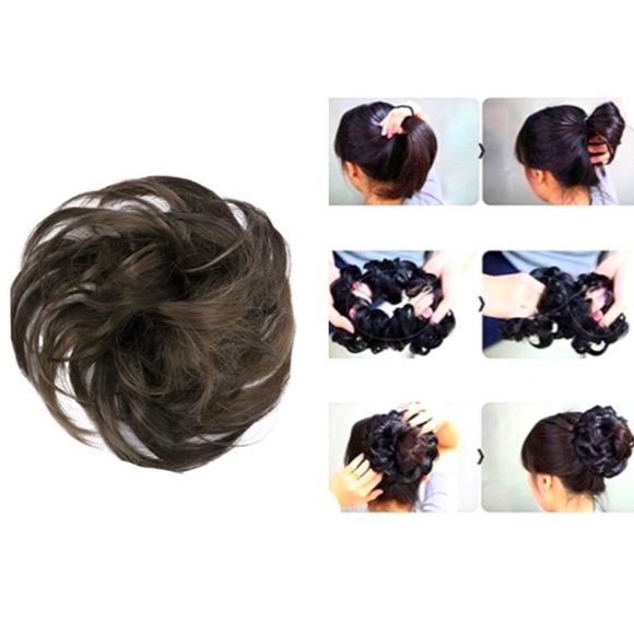 Other - Curly - Messy Hair Scrunchie - Bun in Dark Brown